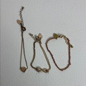 Gold and Red Heart and Infinity Bracelets Set